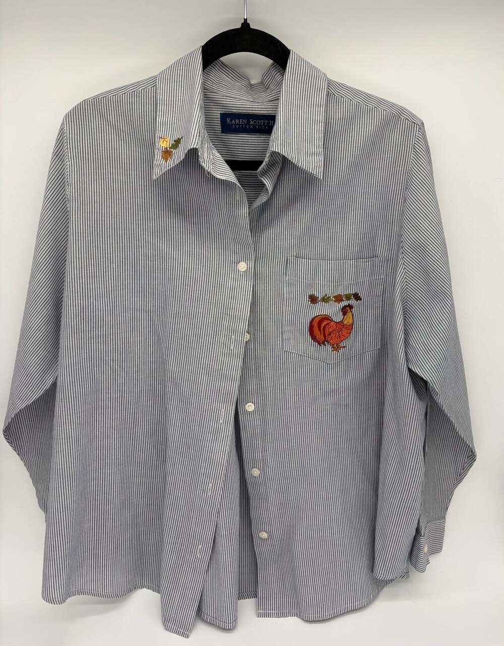 🍂 Karen Scott Rooster Embroidered Cottagecore Shirt XL